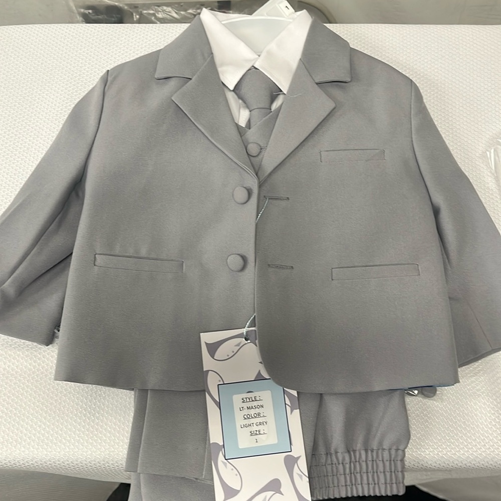 "Mason" Kids Light Grey Suit (5-Piece Set)